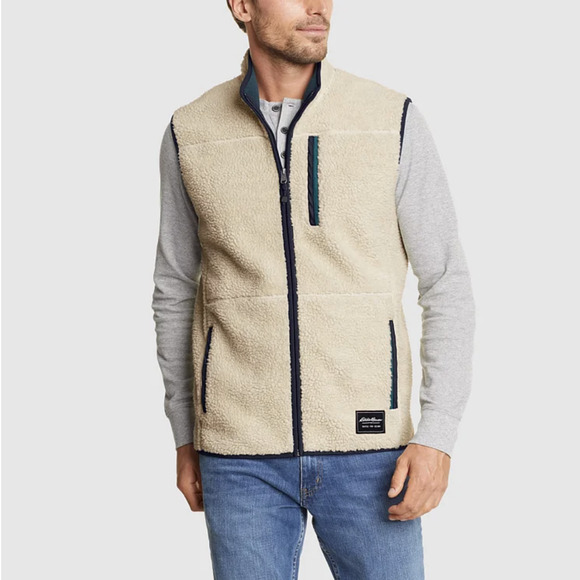 NWT EDDIE BAUER Chilali Faux Shearling Fleece Vest in Oyster - Picture 2 of 12